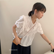 imiss 韩系重工刺绣镂空泡泡袖小衫女2024夏季新款时尚洋气上衣