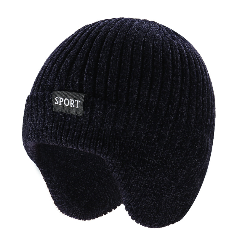 Chenille Windproof Earflaps Hat Fleece-Lined Thickened Unisex Outdoor Riding Cap Autumn Winter Thermal Knitting Sweat