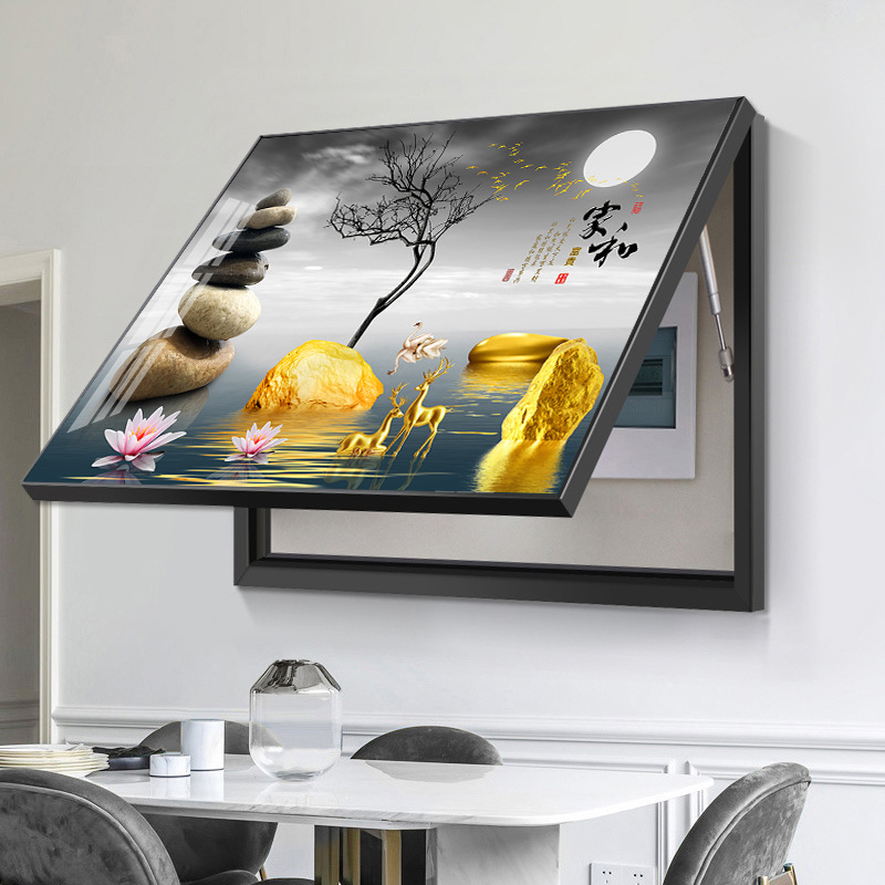 麋鹿电表箱装饰画 现代简约墙面可推拉壁画 电箱电闸盒遮挡画挂画