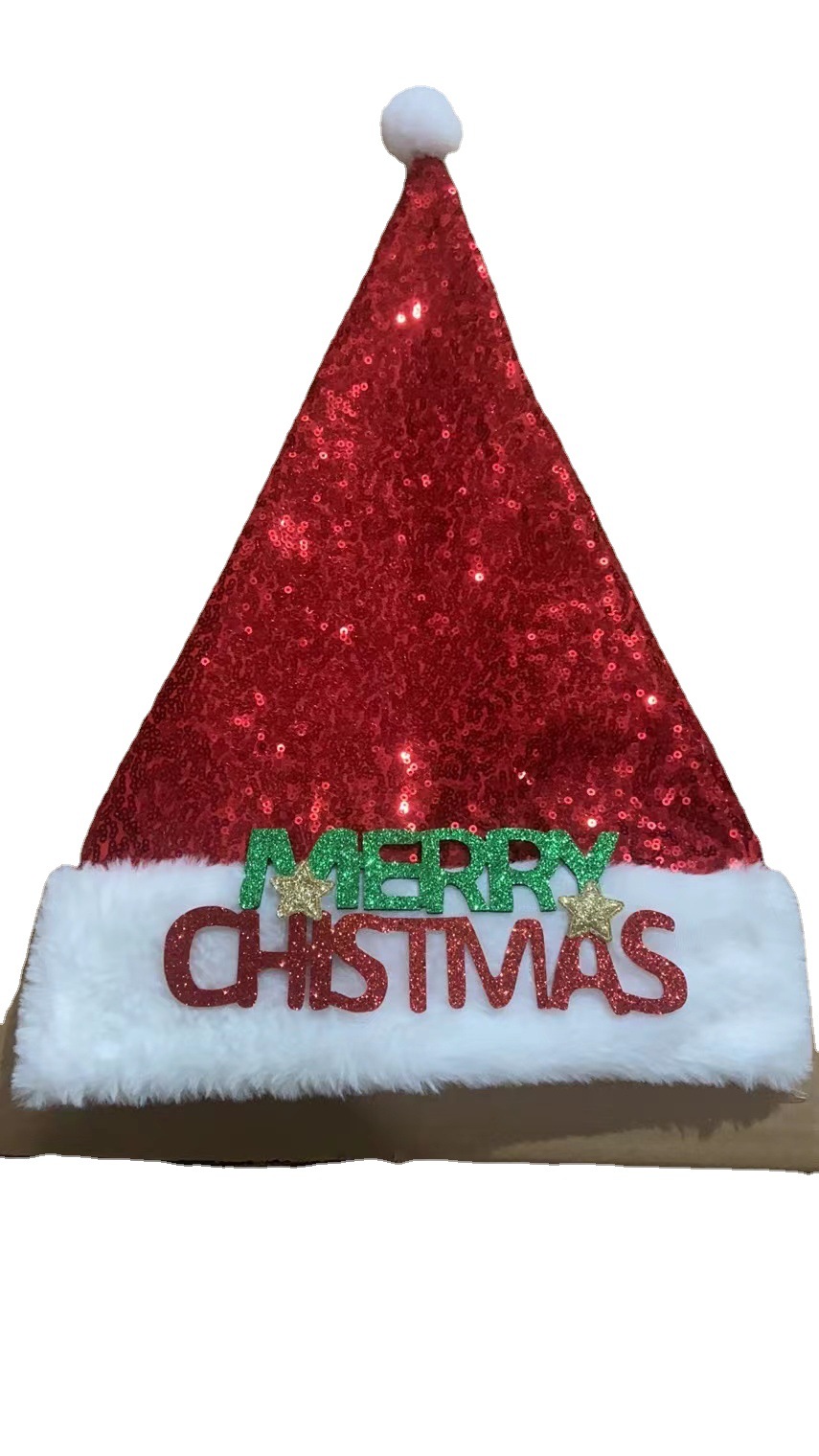 Amazon New Christmas Sequin Cap Red Plush Cute Hair Accessories Merry Christmas Hat