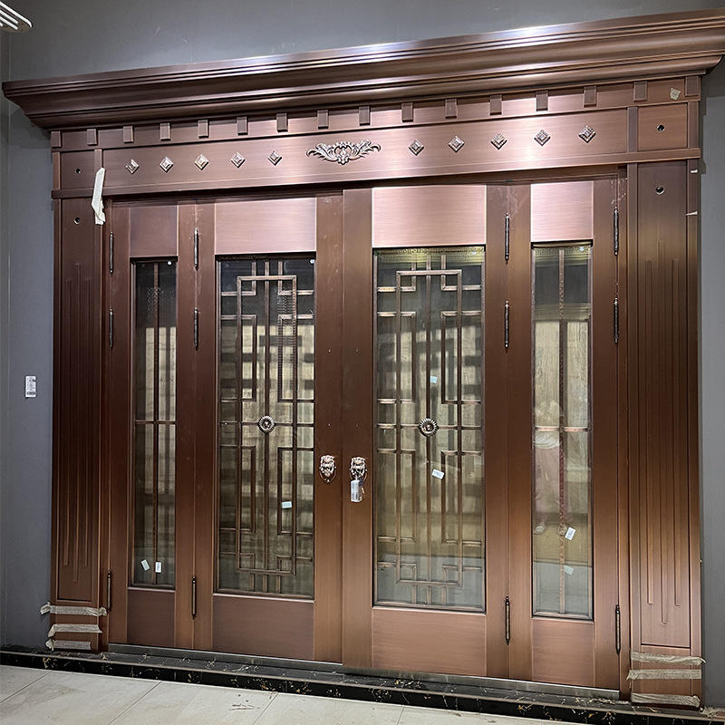 别墅大门定制纯铜大门复合门带砂扇镀真铜四开入户进户门