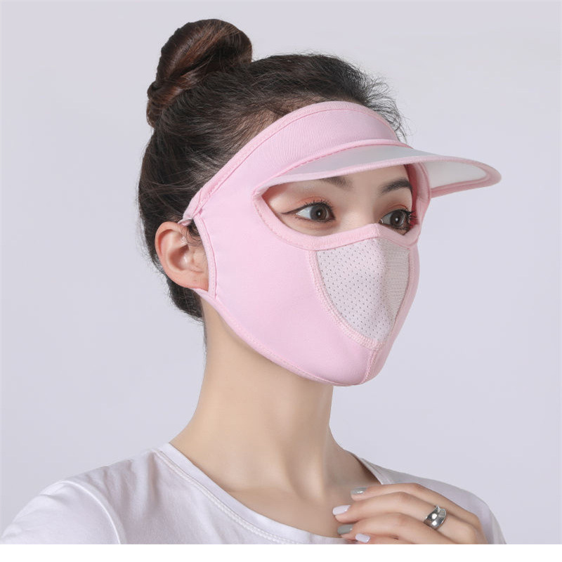 Breathable Sun Protection Mask with Brim for Women Summer Ice Silk Thin Sun Protection Washable Men and Women Summer Cover Full Face Mask