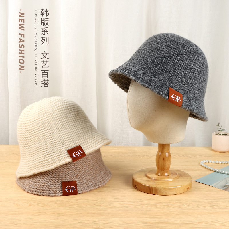 Korean Style Ins Letter Simplicity Fashion All-Match Warm Bucket Hat Japanese Comfortable Bucket Hat Wool Knitted Fisherman Hat