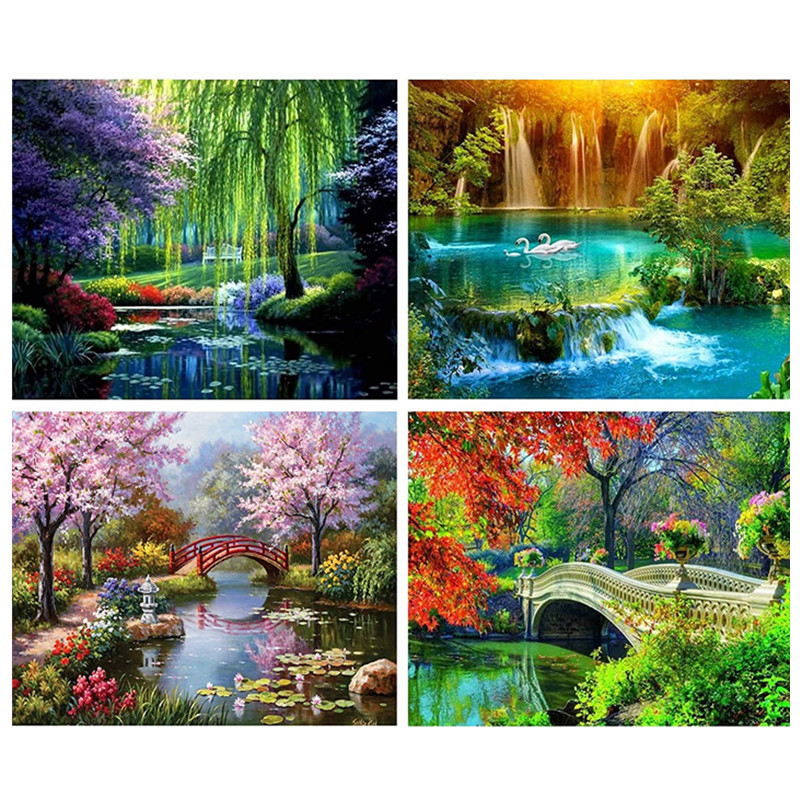 新款5d钻石画 满钻树林山水风景画贴钻diy钻石绣客厅卧室装饰画
