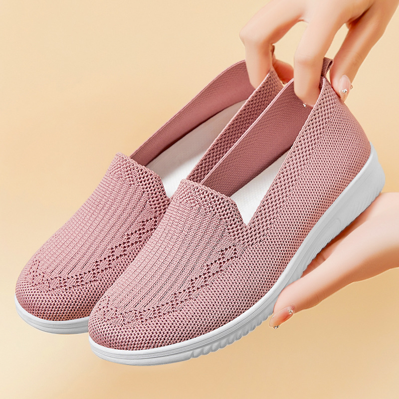 Women's Cloth Shoes 2023 Autumn New Women's Mesh Surface Shoes Casual Breathable Flat Shoes Slip-on Soft Bottom Mom Shoes
