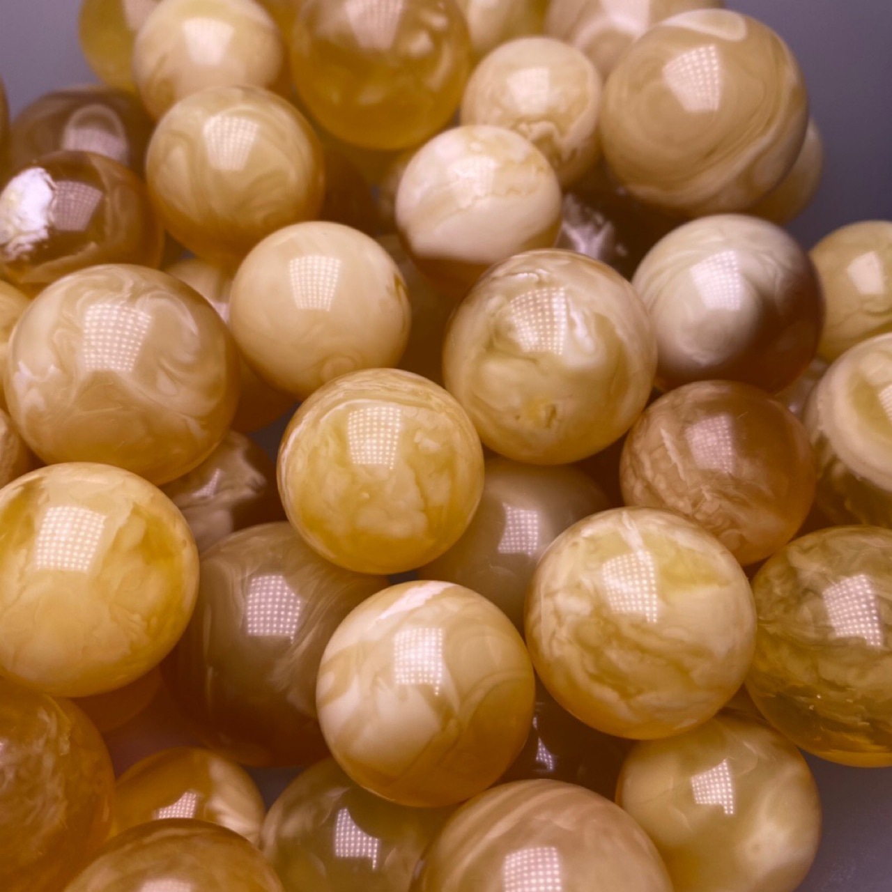 纯天然蜜蜡 俄料白花蜡 圆珠 蜡质浓郁 纹理清晰 尺寸18-29