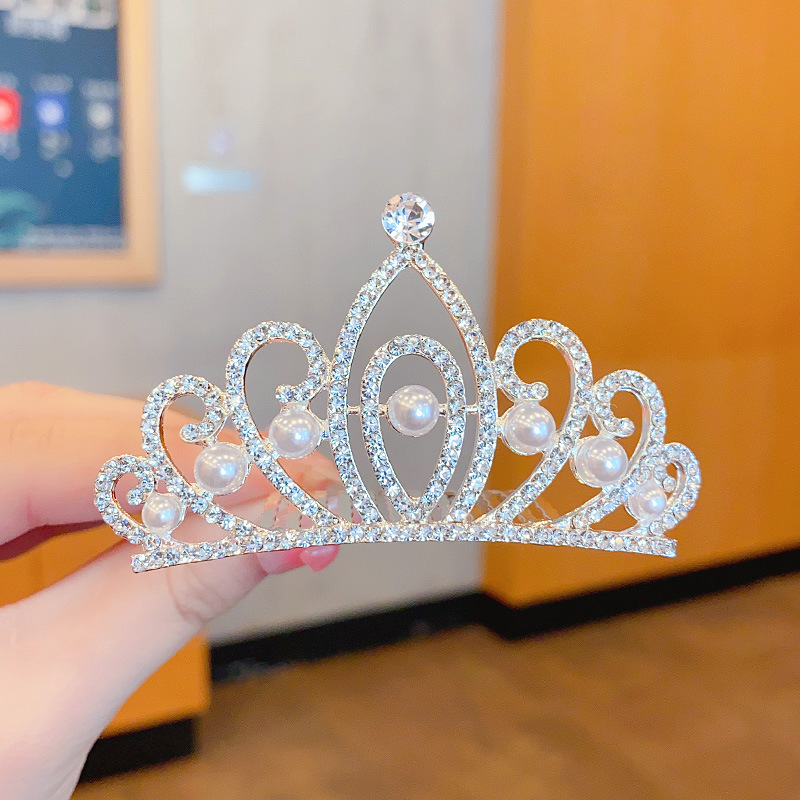 Princess Crown Hair Comb Children's Cute Headband Headdress Queen Crown Rhinestone Tuck Comb Diamond-Embedded Girl Performance Hair Ornaments