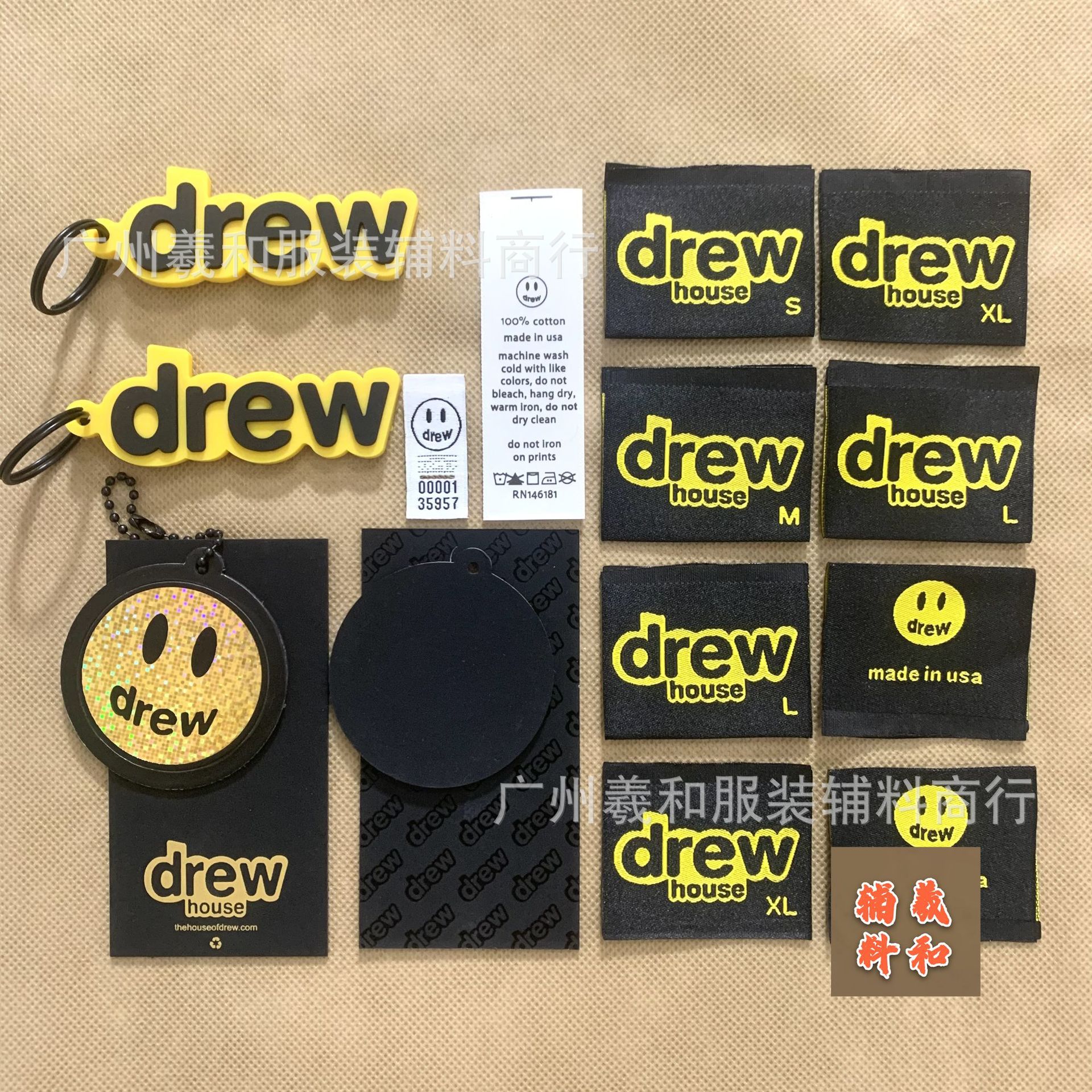 drew现货新款钥匙扣吊牌领标织唛服装辅料领标包装袋胶标