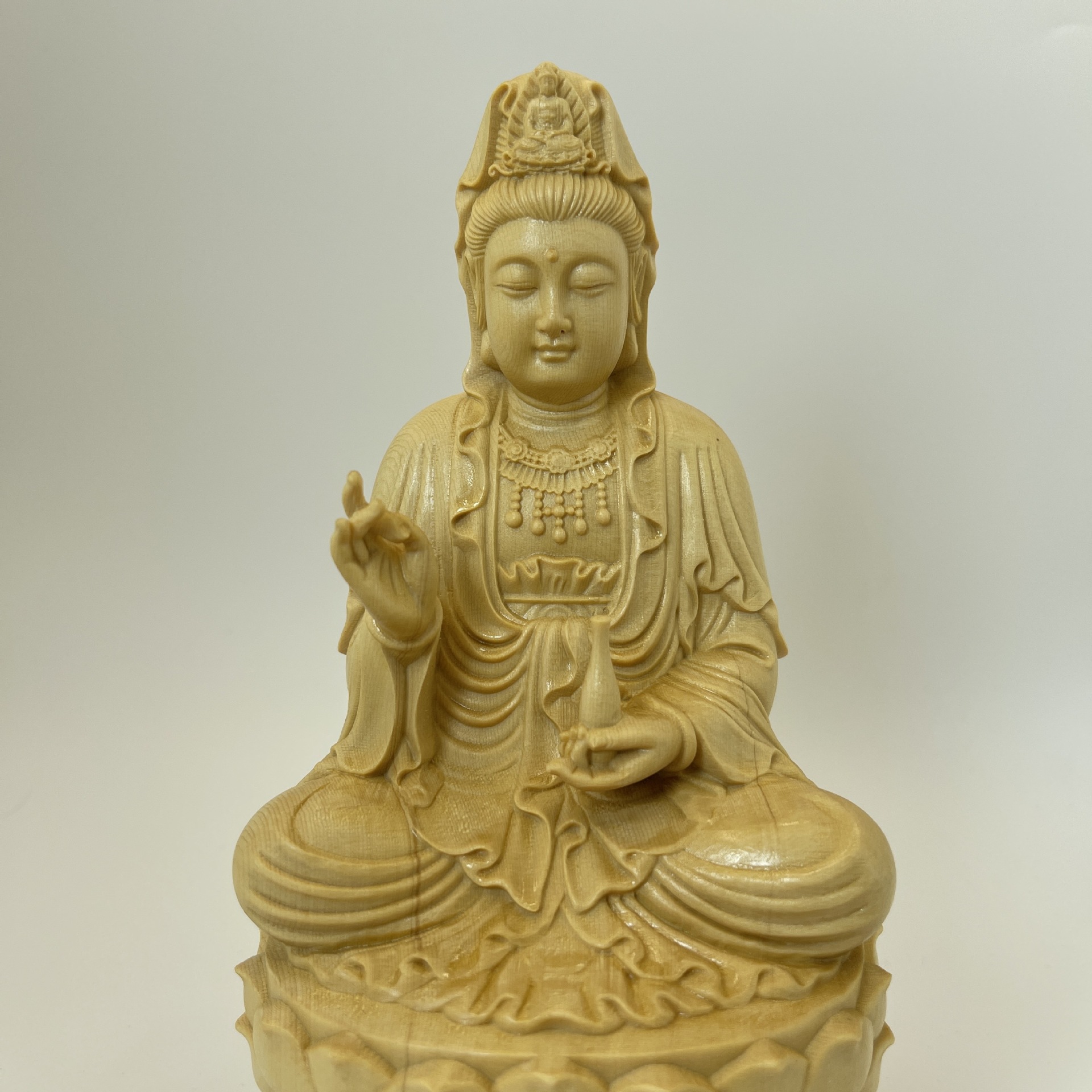 桧木木雕汽车中控台神像摆件净瓶观世音菩萨坐莲观音工艺品-阿里巴巴