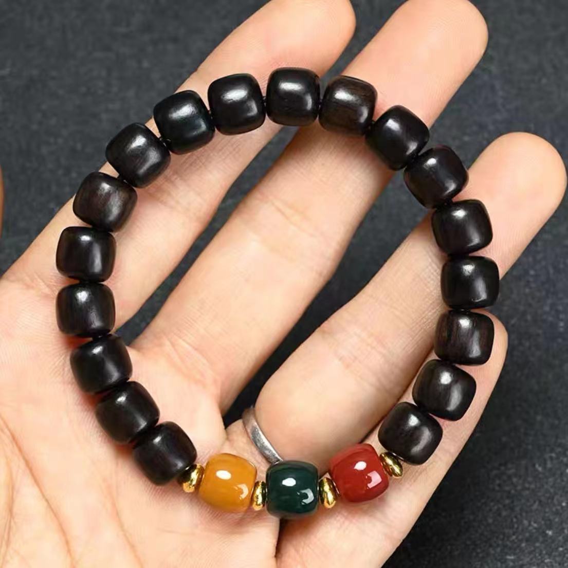 Ebony Bracelet Guajacwood Beads for Men and Women Wooden Cultural Artifact Beads Single Circle Duobao Barrel Beads Rosewood Bracelet Wholesale