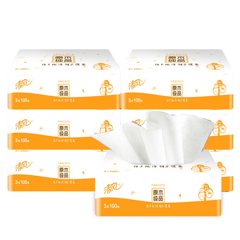 Qingfeng Log Paper Extraction 6 Packs, 100 Sheets, 3 Layers of Toilet Paper, Paper Extraction Napkins, Wholesale