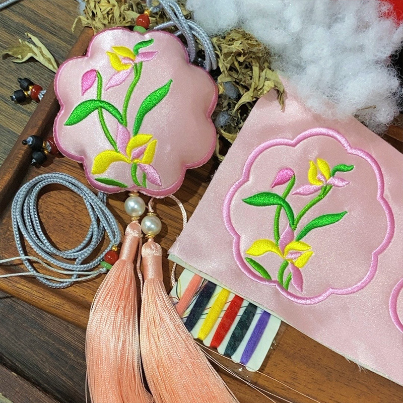 梵椿中国风刺绣禁步腰佩四君子兰花香囊手工香包diy材料包端午