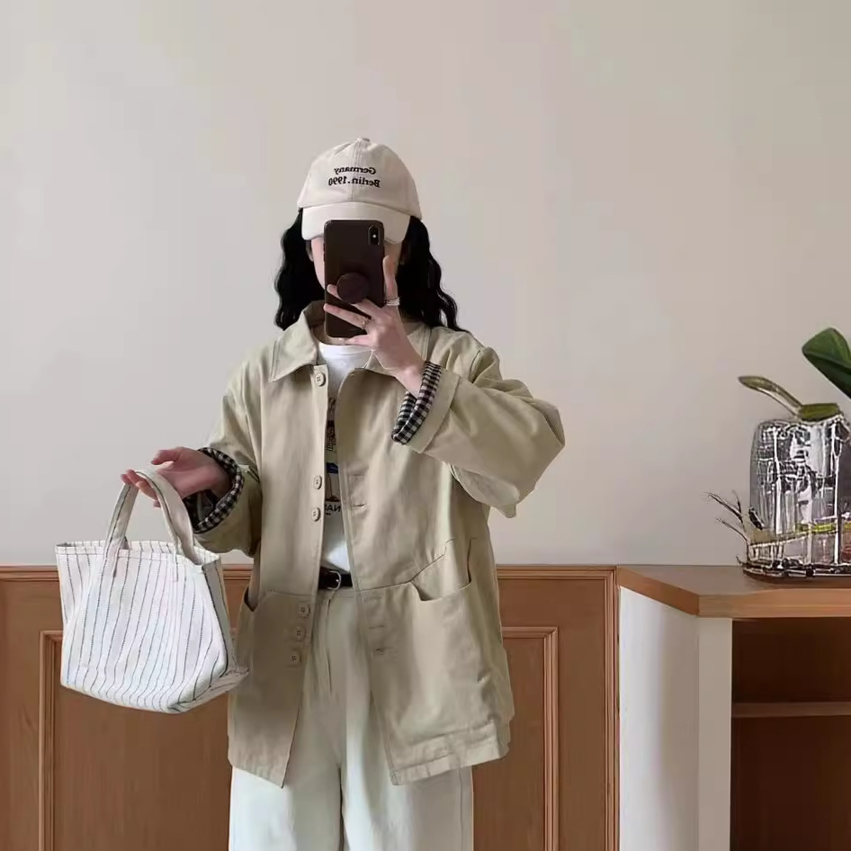 2024早春秋新款美式复古小个子风衣短外套女韩系卡其色夹克上衣服
