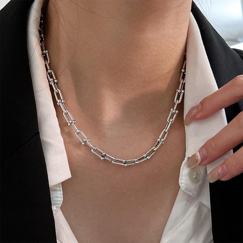 个性u型马蹄扣项链女韩版复古时尚甜酷几何锁骨链ins小众毛衣链潮