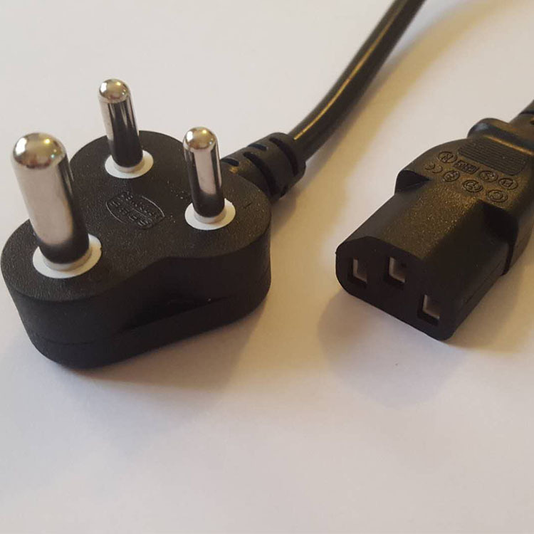 厂家供应3芯小南非头印度电源线小南非插头尾部带品字尾1平*1.8m