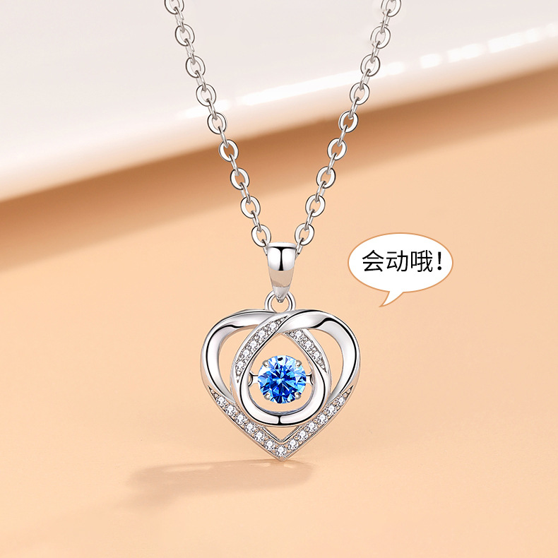 s925银爱心灵动项链女 日韩简约跳动的心吊坠锁骨链脖链 一件代发