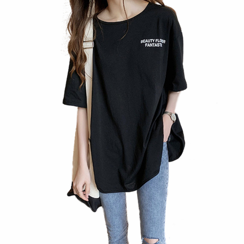 Summer Loose Split Combed Cotton T-shirt Women's Casual Women's Clothing Wholesale Factory Direct Sales Top Large Size Bottoming Shirt Women