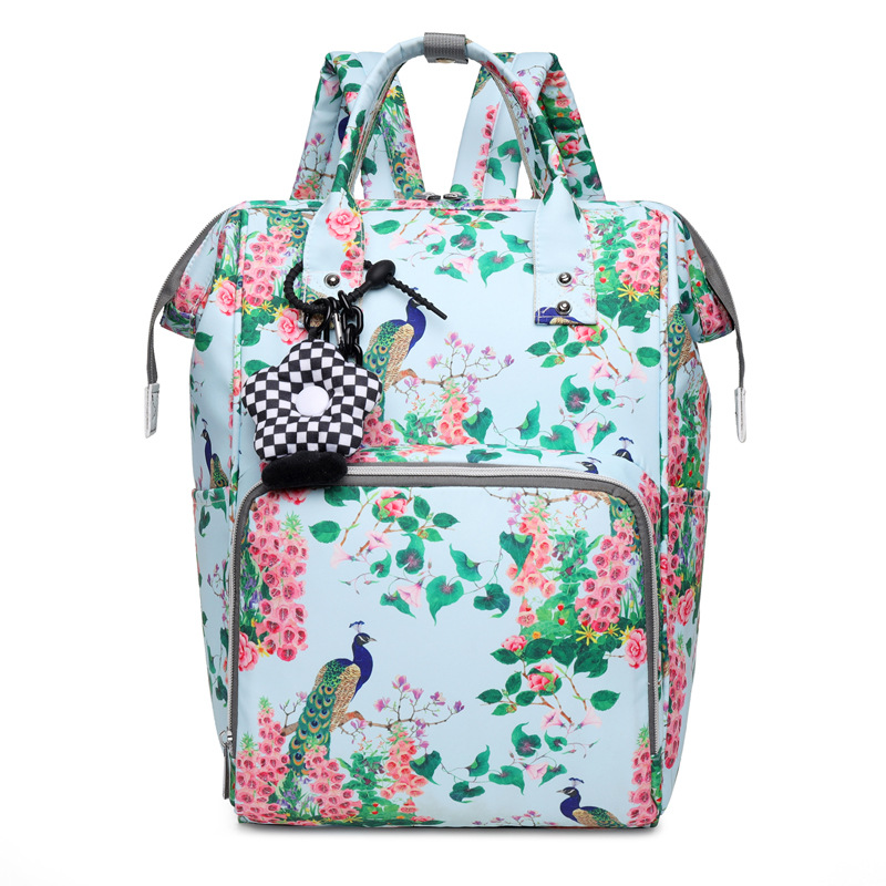 New Mummy Bag Waterproof Lightweight Backpacks Baby Diaper Bag Peacock Pattern Color Mother Bag out Mummy Bag