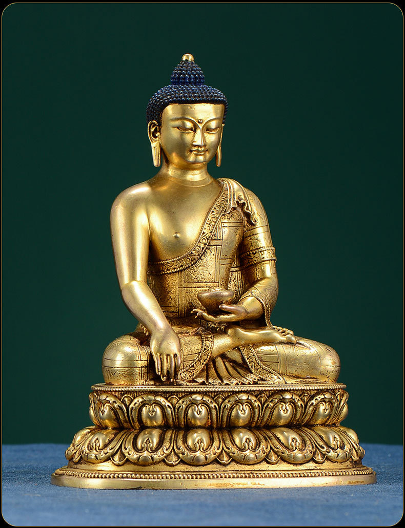 佛缘汇释迦牟尼尼泊尔手工鎏金雕花居家供奉释迦摩尼佛像摆件5寸