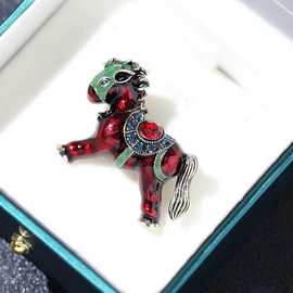 复古可爱滴油两色木马黑马胸针镀金简约百搭动物生肖别针男女配饰