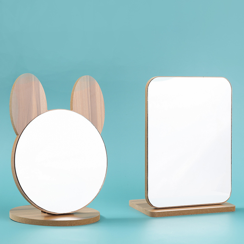 INS Style Student Bedroom Desktop Makeup Mirror Korean Style Simple Wooden Dressing Mirror Bedroom Online Celebrity Mirror