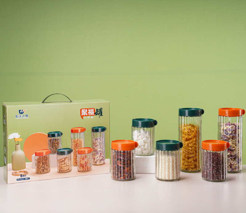 Grains Candy Storage Tank Kitchen Food Sealed Jar Glass 10 PCs Set Transparent Jar Grain Moisture-Proof Seasoning Gift Box