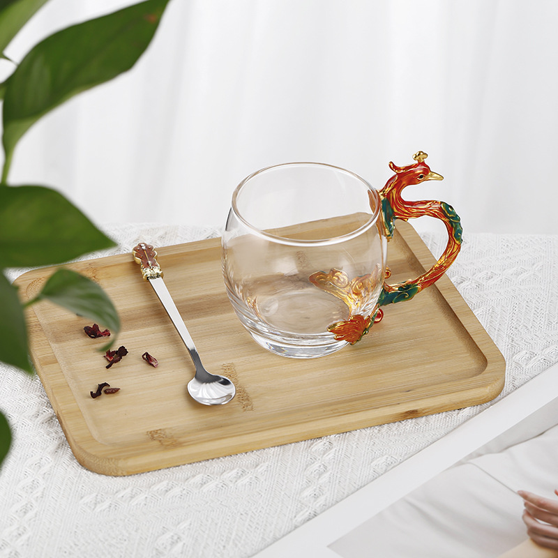 birds facing the phoenix enamel home juice milk glass breakfast glass cup office coffee cup factory direct sales