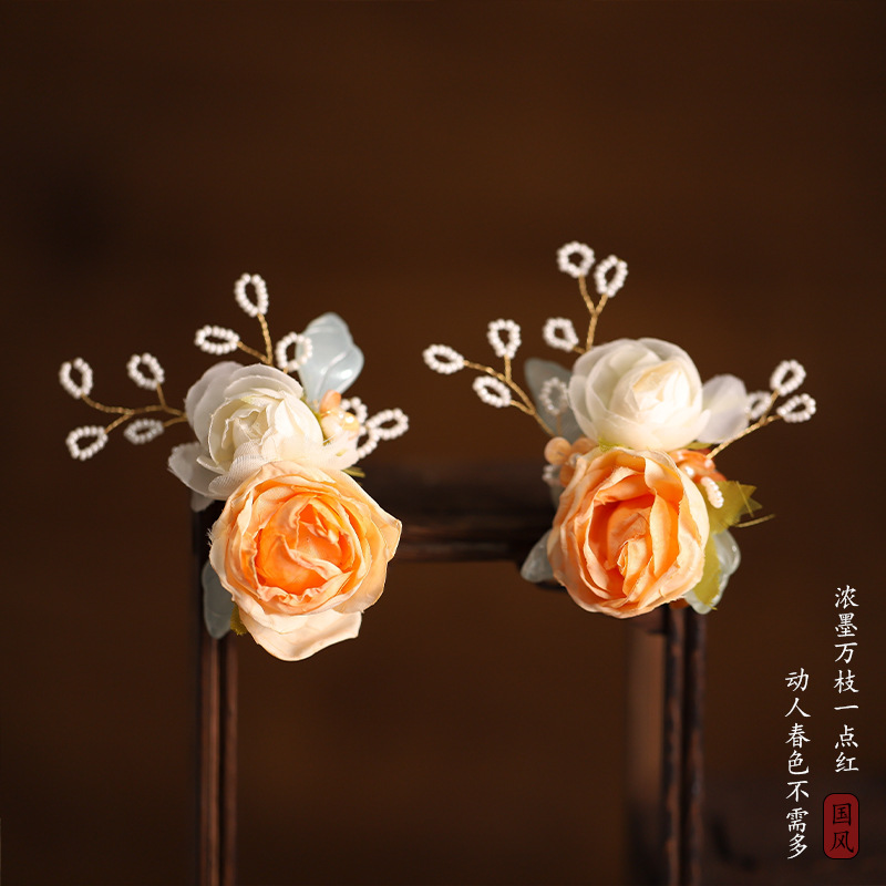 古风头饰古典绢花发饰新款流苏发夹复古花朵日常古典旗袍发卡对夹