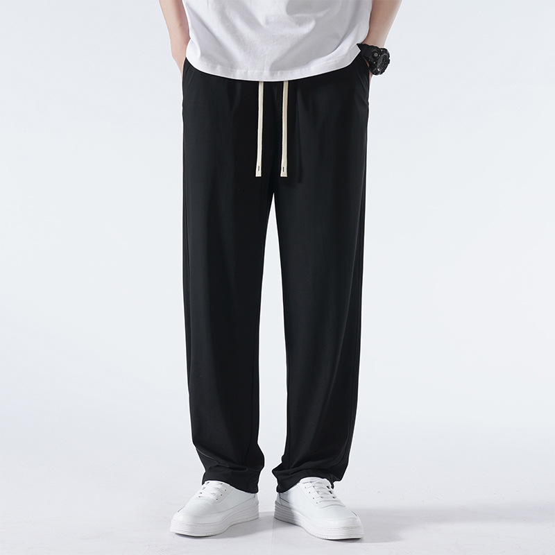 Ice Silk Draped Casual Pants Men's 2023 Summer Thin Fashion Brand Straight Wide-Leg Pants Loose Breathable Sports Trousers