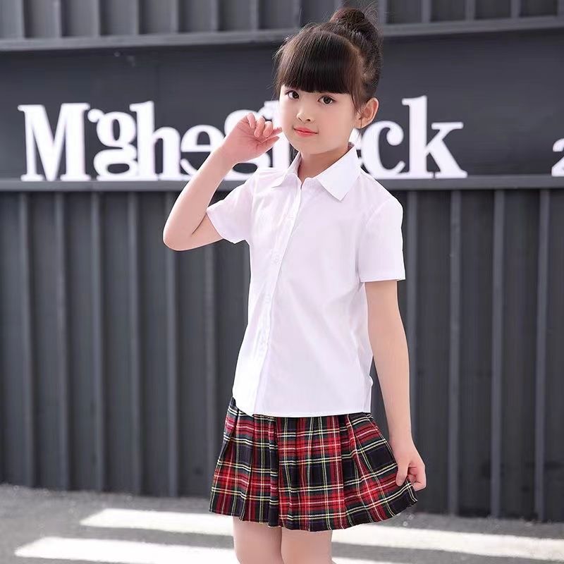 儿童夏款男童新款免烫短袖衬衫女童黑色短袖衬衣小学生纯白色校服