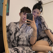情侣睡衣女夏季冰丝短袖新款夏天丝绸男士家居服套装