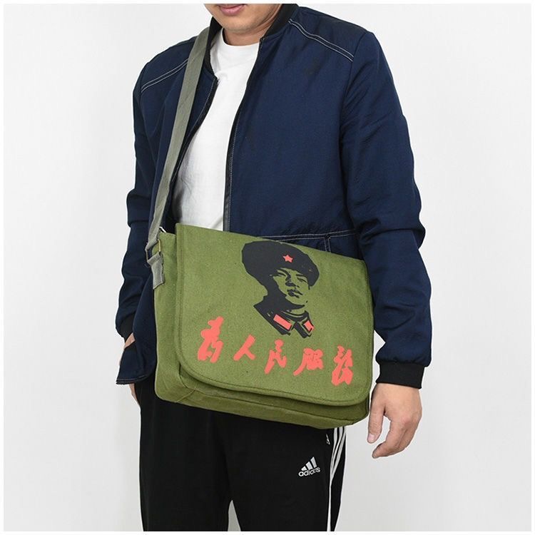 复古帆布挎包老式书包绿帆布书包怀旧单肩斜挎包学生军训男包女包