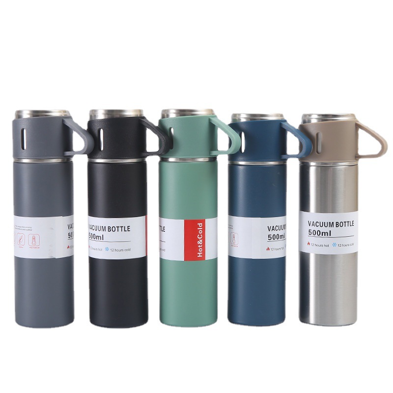 Business Stainless Steel Vacuum Thermos Cup One Cup Three Lid Gift Tumbler Portable Outdoor High-End Gift Set