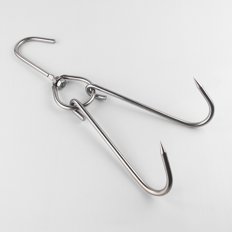 不锈钢烤鸭钩子 烤鸭挂钩双钩 烧腊环烤鸭炉烤鹅烧鸡猪肉加粗勾子