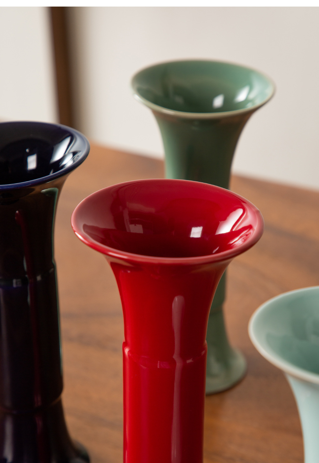 中式仿宋红色陶瓷花瓶古风禅意花器日式创意花插复古客厅插花摆件