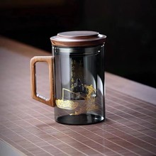 家用高硼硅玻璃分茶器姜太公三件杯办公室男士带把水杯三件式茶杯
