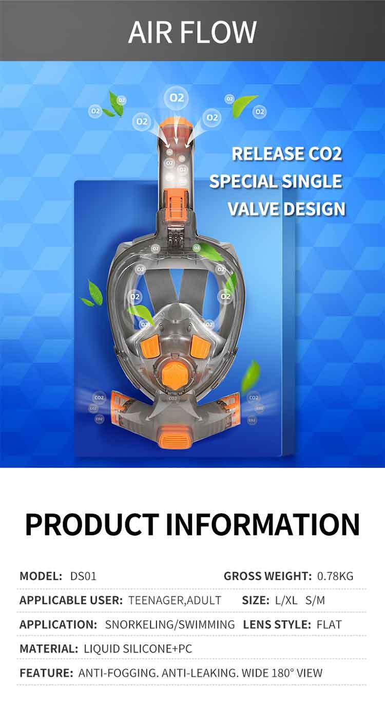 thenice新款氧气面罩游泳面具 全干式呼吸管潜水套装浮潜游泳面罩
