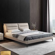 意式极简真皮床双人床1.8m现代简约北欧床婚床主卧室小户型软包床