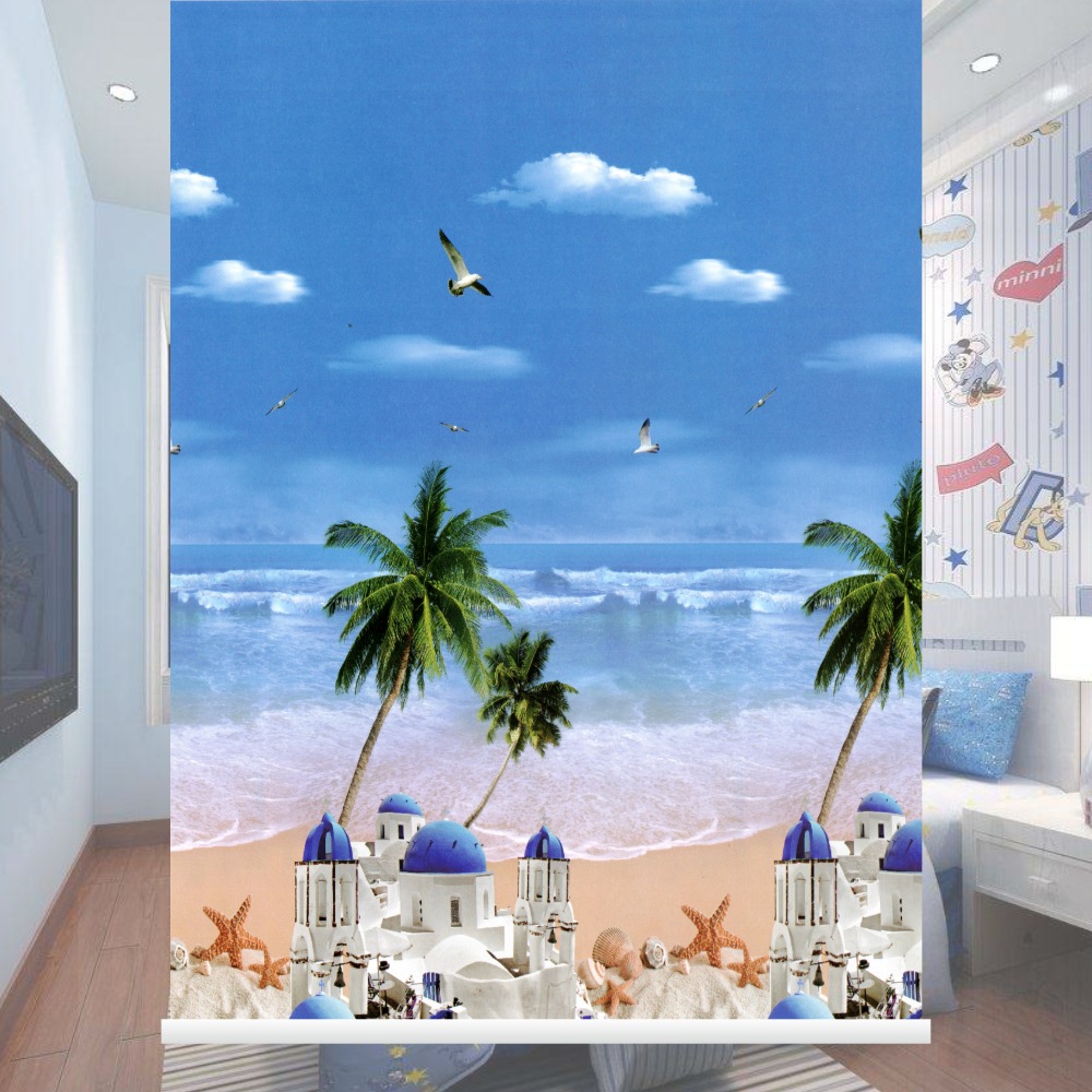 山水风景隔热升降窗帘卫生间卧室办公室全遮光遮阳防水手拉式卷帘