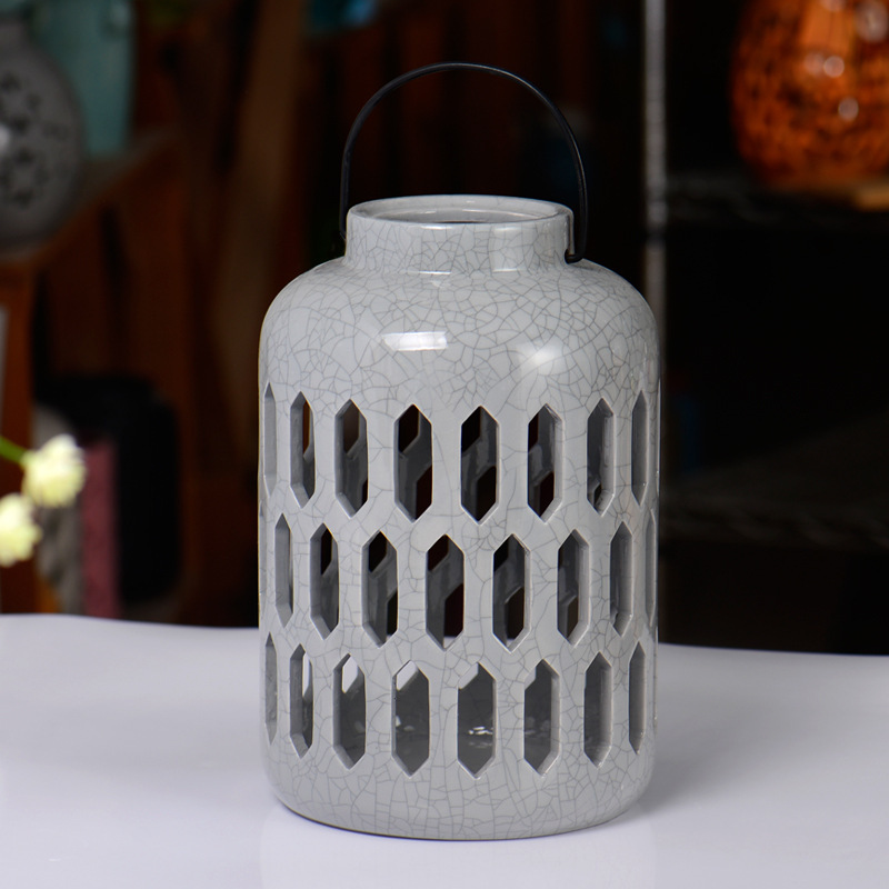 陶瓷田园系列镂空风灯海龟造型马灯陶瓷蜻蜓镂空提灯锚镂空挂灯