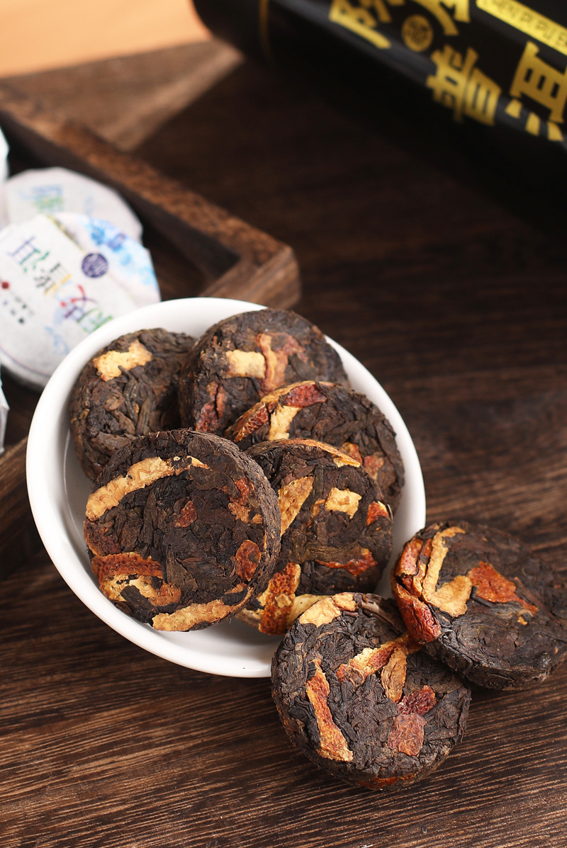 陈皮普洱饼干茶普洱茶陈年陈皮茶小饼茶一粒一泡精美罐装一件代发