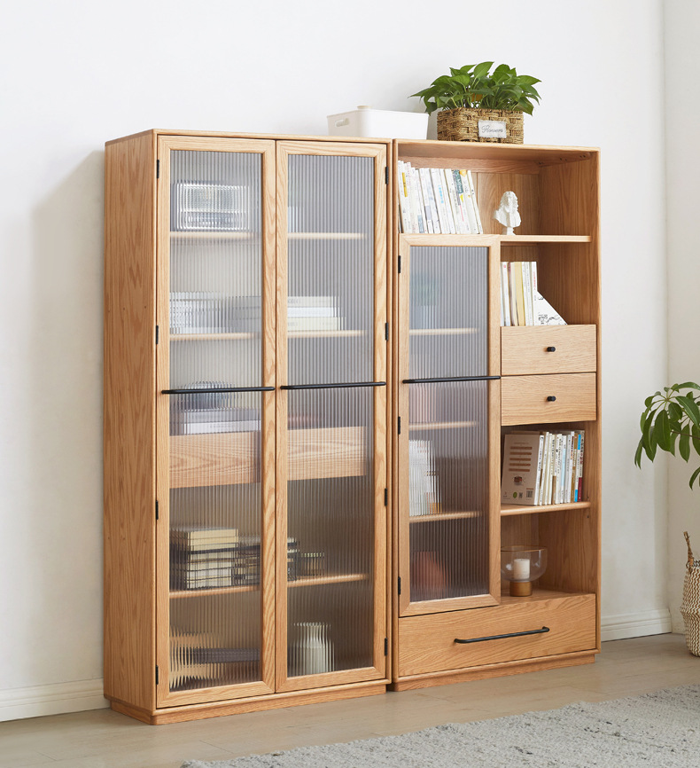 日式简约橡木书柜书架北欧现代民宿工程工厂家具家用置物架展示柜