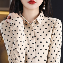 纯棉长袖衬衫女波点弹力设计感小众时尚宽松韩版衬衣polo领开衫