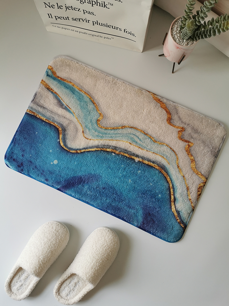 北欧抽象水彩线条流金床边毯子羊羔绒客厅小地毯厕所门口吸水地垫