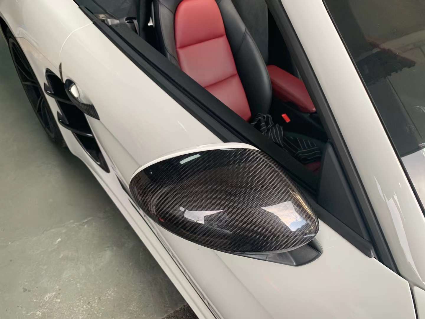 适用于保时捷718改装碳纤维后视镜罩cayman boxster碳纤后视镜壳