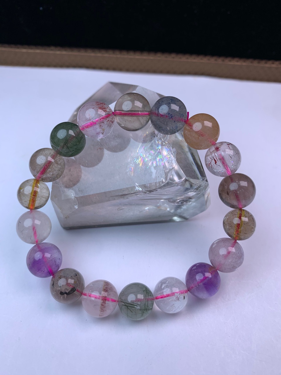 炫彩体透超七彩发晶手串紫发绿发金草莓晶串珠甜美男女情侣手链