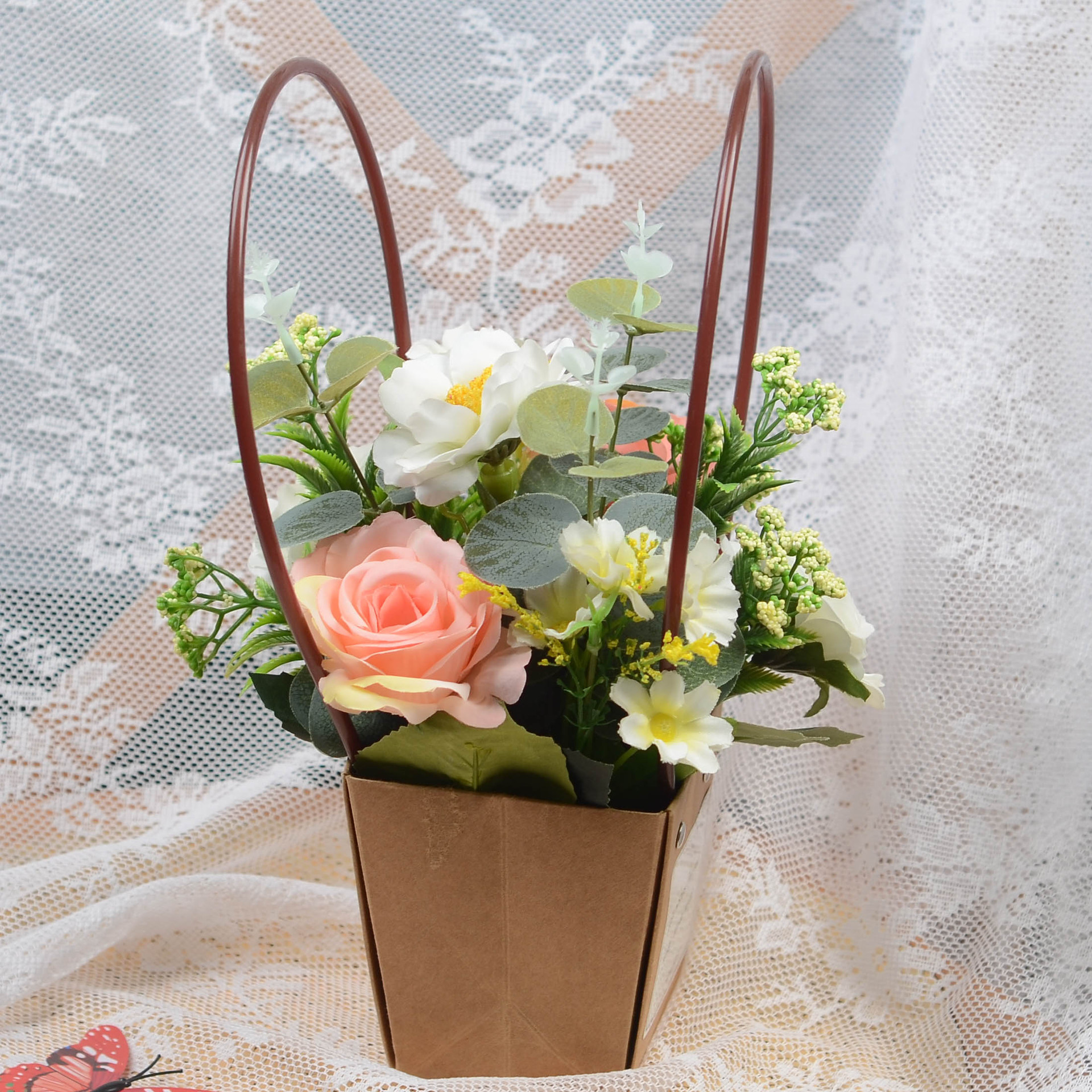 小清新手提花篮仿真小盆栽摆件太阳花装饰餐吧酒店婚庆桌面盆景