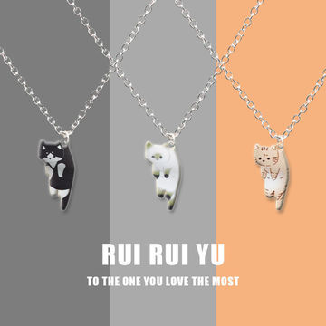 呆萌卡通可爱悬挂猫项链黑猫印花猫棕色猫暹罗猫情侣闺蜜礼物创意
