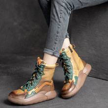 上海杰骤秋季新款高筒靴撞色厚底擦拉链短靴头层牛皮现货马丁靴潮