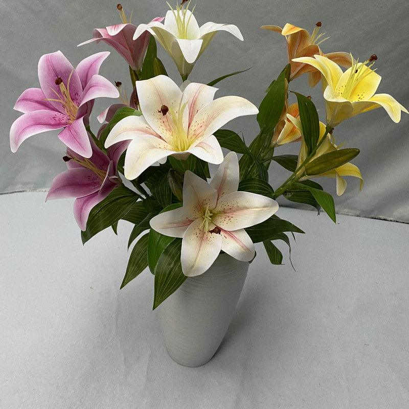 Artificial Flower And Artificial Plant 3d Small Single 2-Head 3-Head Cloth Artificial Lily Fake Flower Wedding Home Furnishing Decoration Artificial Flower Floral